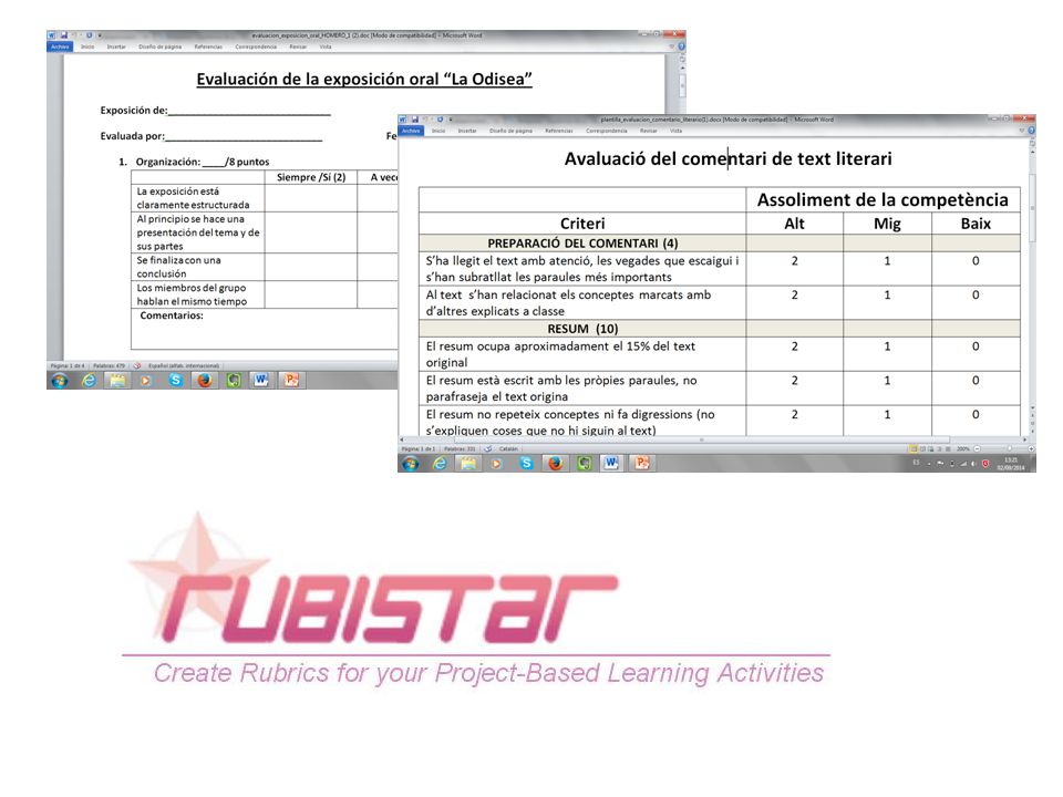 Ejemplos de rúbricas para la evaluación de exposición oral y comentario de texto.