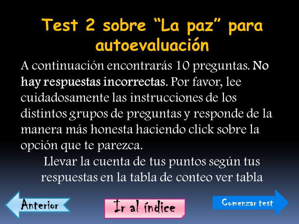 Test 2 sobre La paz para autoevaluación