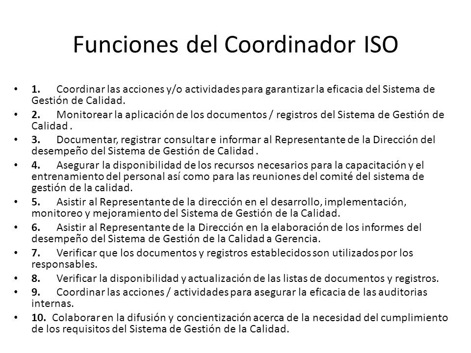 Funciones del Coordinador ISO