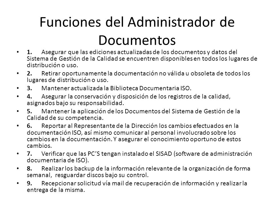 Funciones del Administrador de Documentos