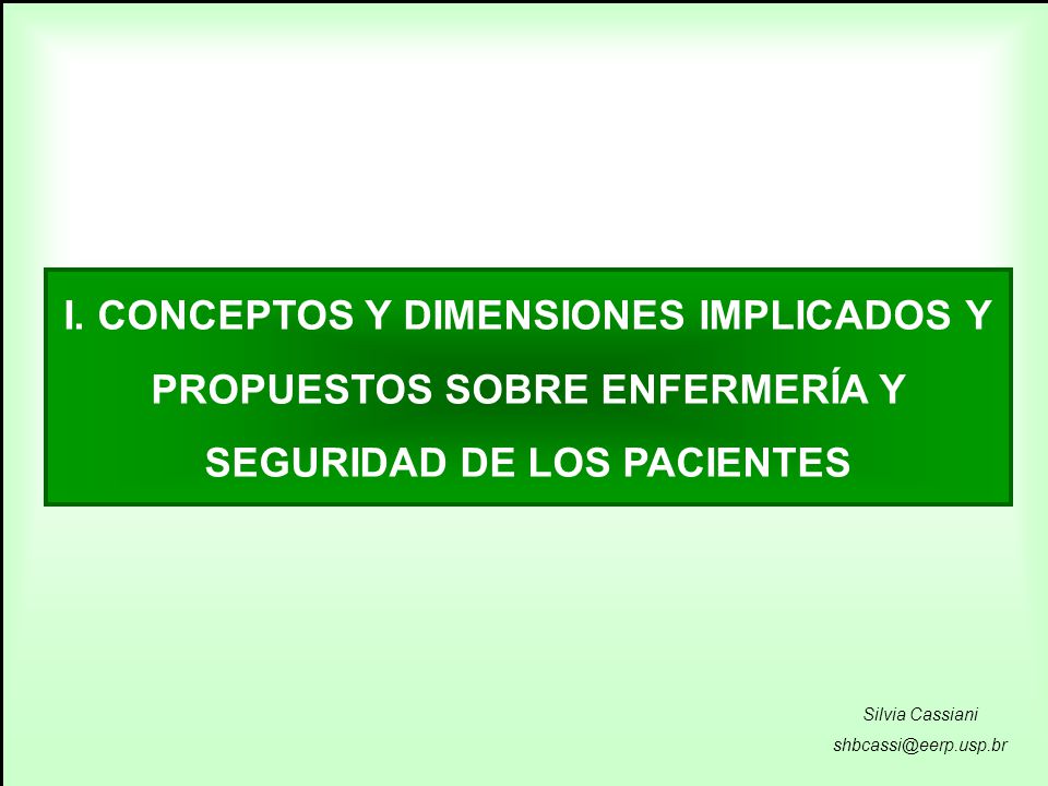 I. CONCEPTOS Y DIMENSIONES IMPLICADOS Y PROPUESTOS SOBRE ENFERMERÍA Y SEGURIDAD DE LOS PACIENTES