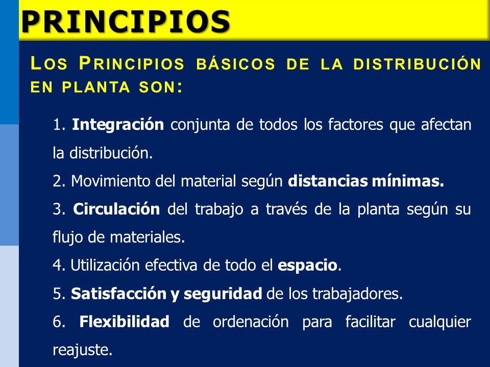 PRINCIPIOS Los Principios básicos de la distribución en planta son: