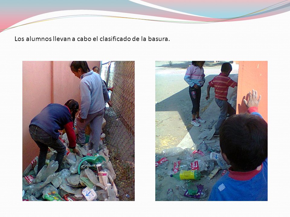Los alumnos llevan a cabo el clasificado de la basura.