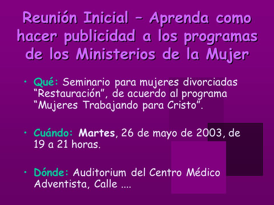 Reunión Inicial – Aprenda como hacer publicidad a los programas de los Ministerios de la Mujer