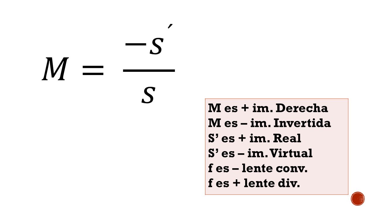 𝑀= −𝑠 ´ 𝑠 M es + im. Derecha M es – im. Invertida S’ es + im. Real