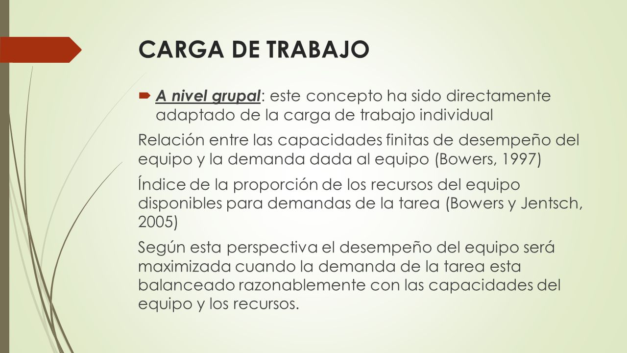 CARGA DE TRABAJO A nivel grupal: este concepto ha sido directamente adaptado de la carga de trabajo individual.