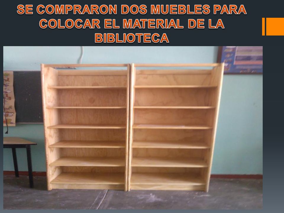 SE COMPRARON DOS MUEBLES PARA COLOCAR EL MATERIAL DE LA BIBLIOTECA