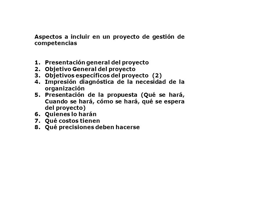 Aspectos a incluir en un proyecto de gestión de competencias