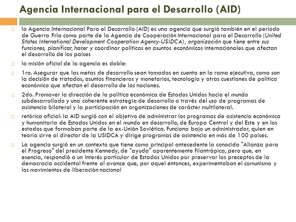Agencia Internacional para el Desarrollo (AID)