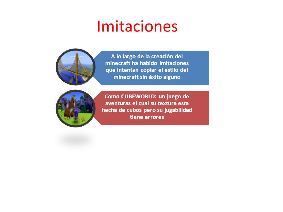Imitaciones A lo largo de la creación del minecraft ha habido imitaciones que intentan copiar el estilo del minecraft sin éxito alguno.
