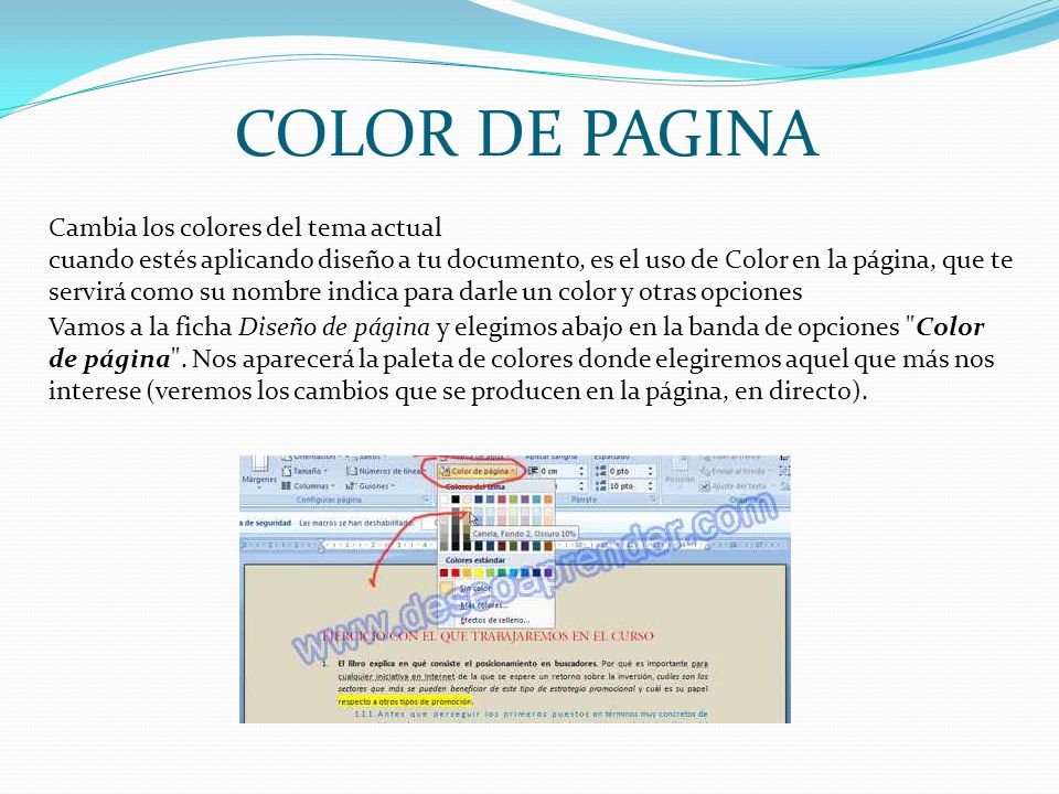 COLOR DE PAGINA Cambia los colores del tema actual