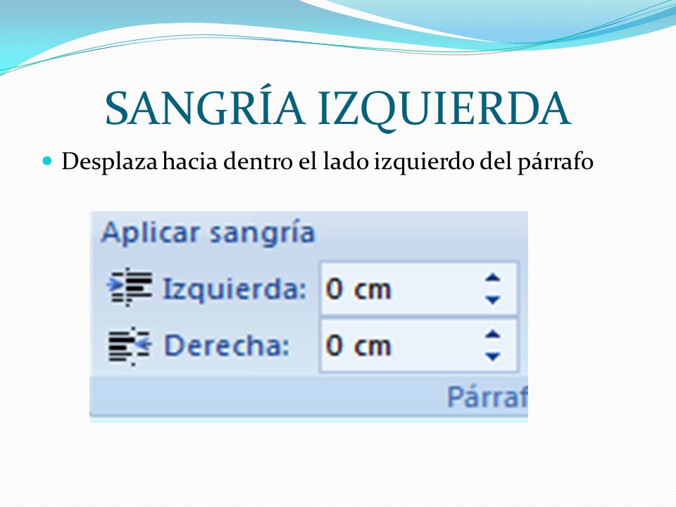 SANGRÍA IZQUIERDA Desplaza hacia dentro el lado izquierdo del párrafo