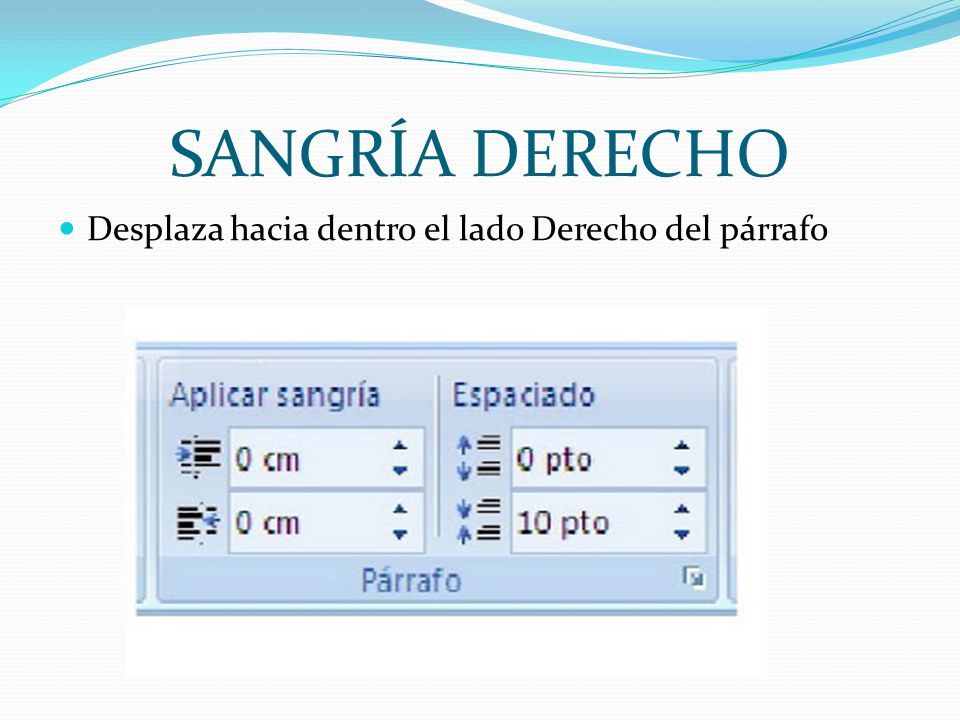 SANGRÍA DERECHO Desplaza hacia dentro el lado Derecho del párrafo