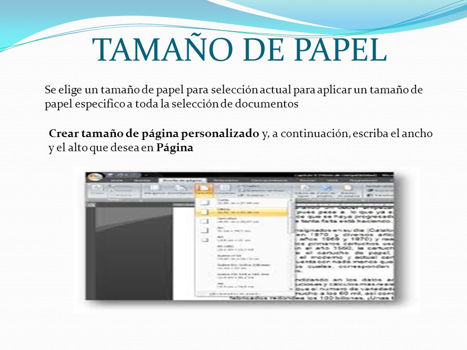 TAMAÑO DE PAPEL Se elige un tamaño de papel para selección actual para aplicar un tamaño de papel especifico a toda la selección de documentos.