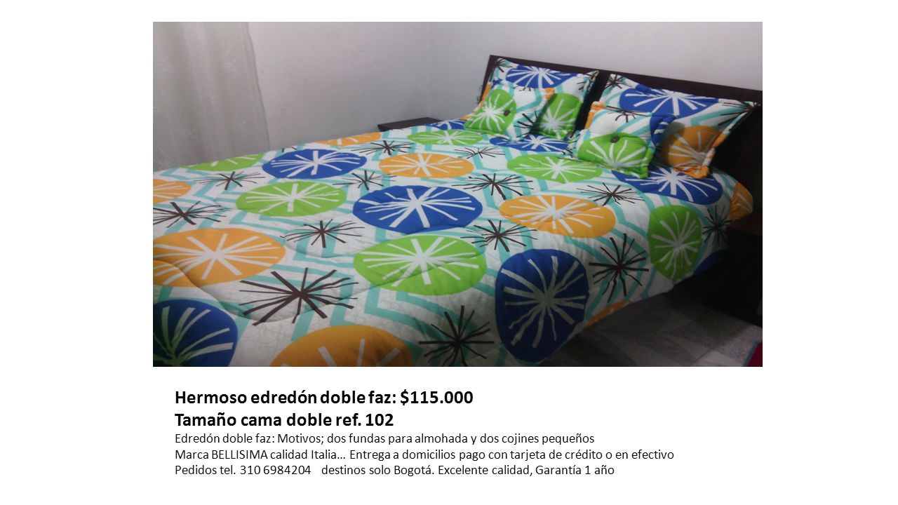 Hermoso edredón doble faz: $ Tamaño cama doble ref. 102