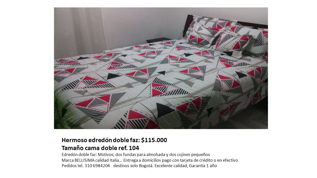 Hermoso edredón doble faz: $ Tamaño cama doble ref. 104
