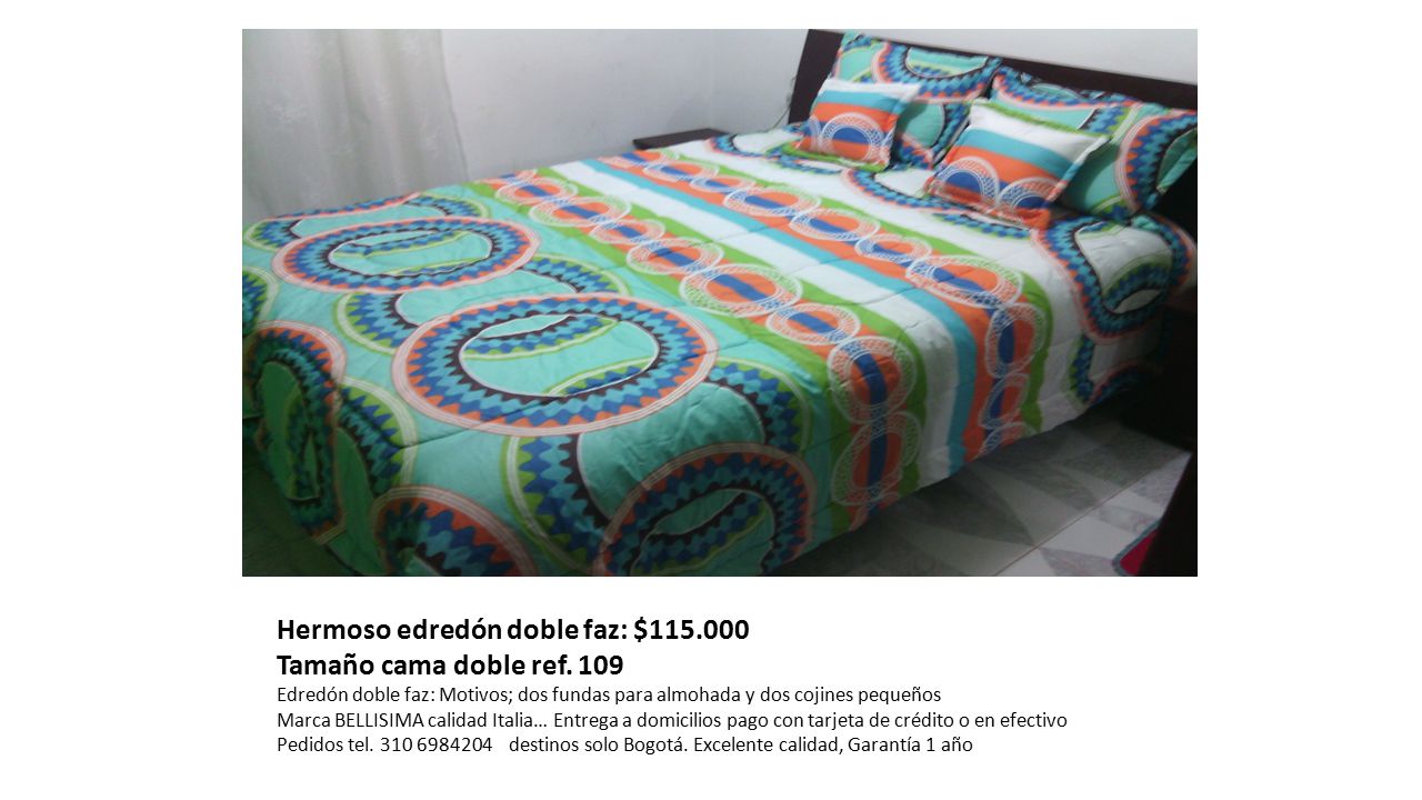 Hermoso edredón doble faz: $ Tamaño cama doble ref. 109