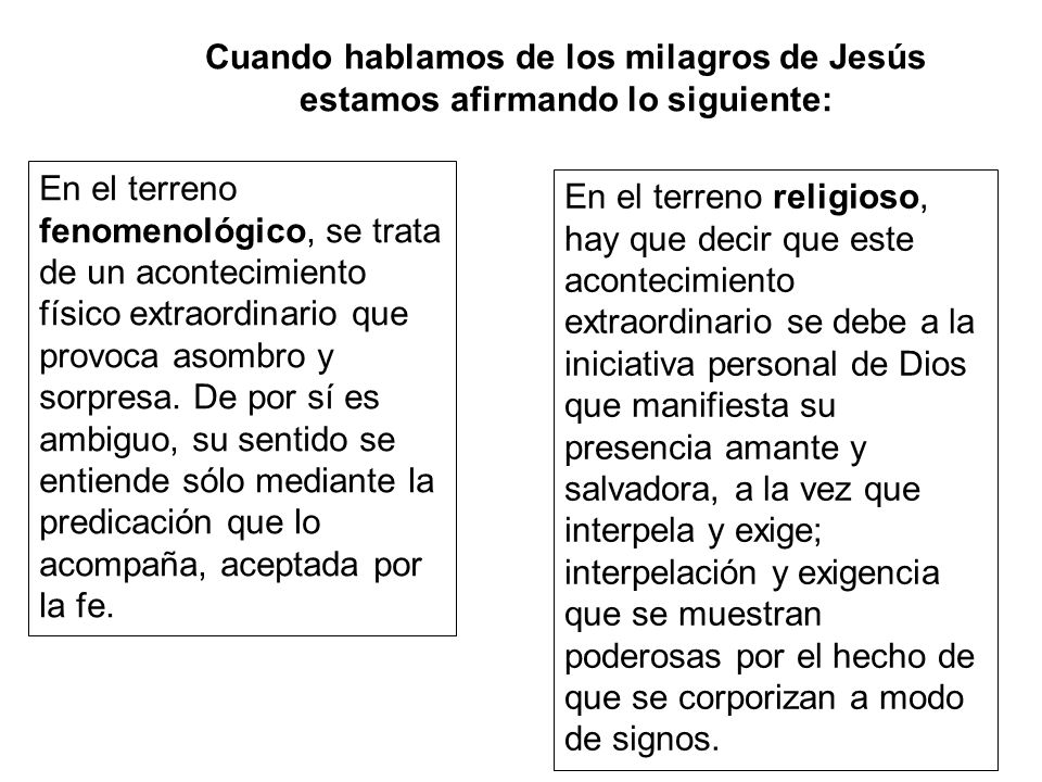 Cuando hablamos de los milagros de Jesús estamos afirmando lo siguiente: