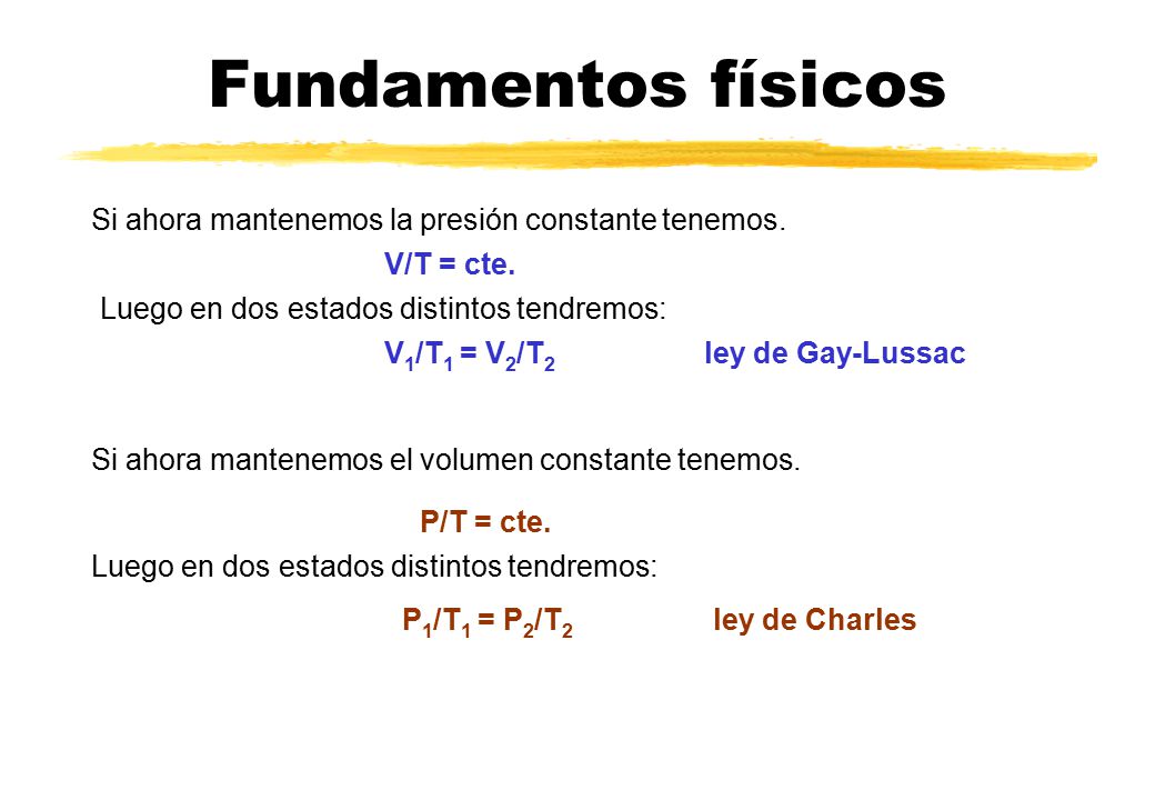 Fundamentos físicos Si ahora mantenemos la presión constante tenemos.