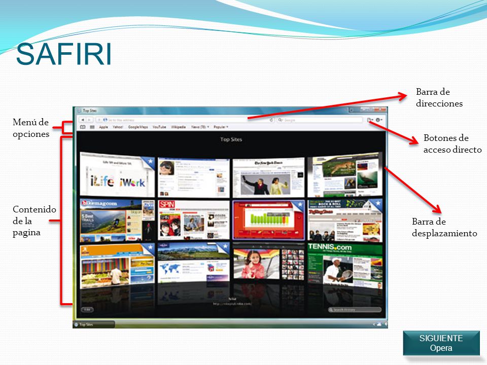 SAFIRI Barra de direcciones Menú de opciones Botones de acceso directo