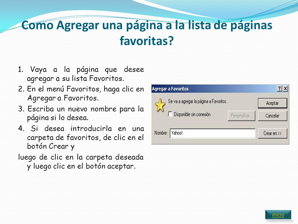 Como Agregar una página a la lista de páginas favoritas