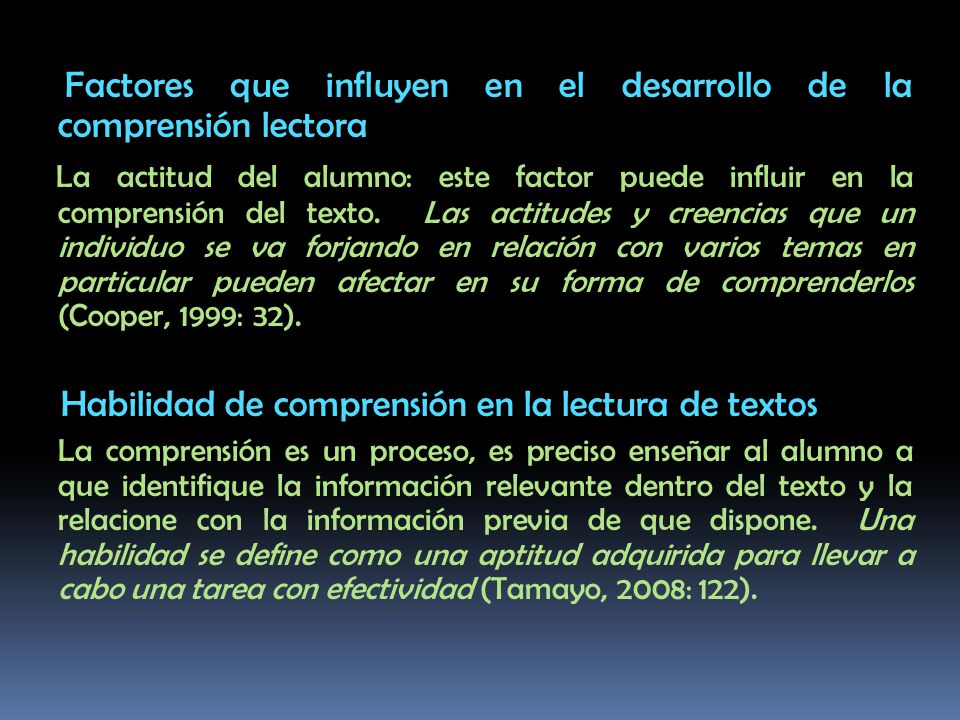 Factores que influyen en el desarrollo de la comprensión lectora