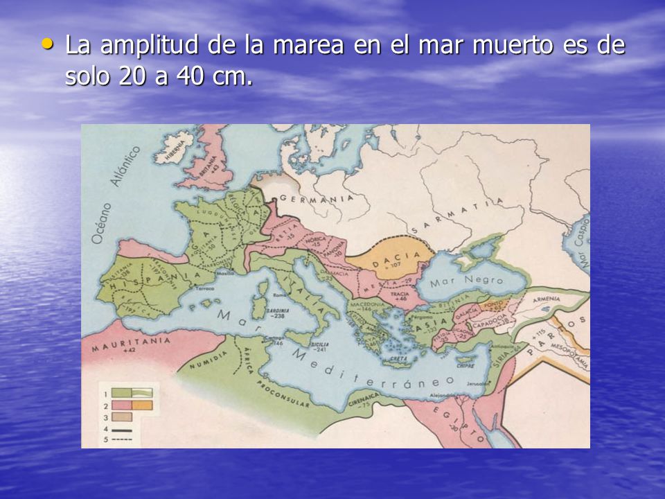 La amplitud de la marea en el mar muerto es de solo 20 a 40 cm.