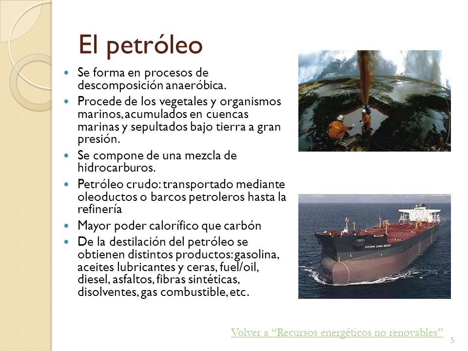 El petróleo Se forma en procesos de descomposición anaeróbica.