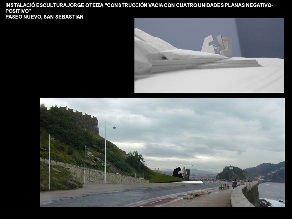INSTALACIÓ ESCULTURA JORGE OTEIZA CONSTRUCCIÓN VACIA CON CUATRO UNIDADES PLANAS NEGATIVO-POSITIVO