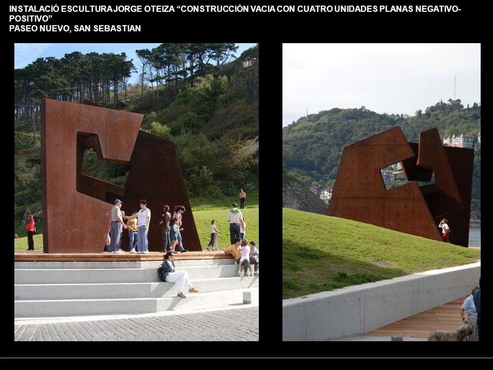 INSTALACIÓ ESCULTURA JORGE OTEIZA CONSTRUCCIÓN VACIA CON CUATRO UNIDADES PLANAS NEGATIVO-POSITIVO