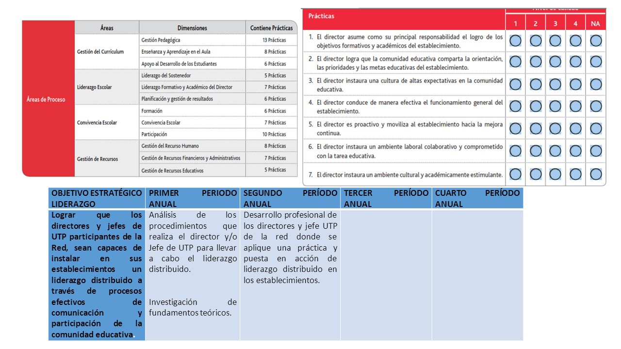 OBJETIVO ESTRATÉGICO LIDERAZGO. PRIMER PERIODO ANUAL. SEGUNDO PERÍODO ANUAL. TERCER PERÍODO ANUAL.