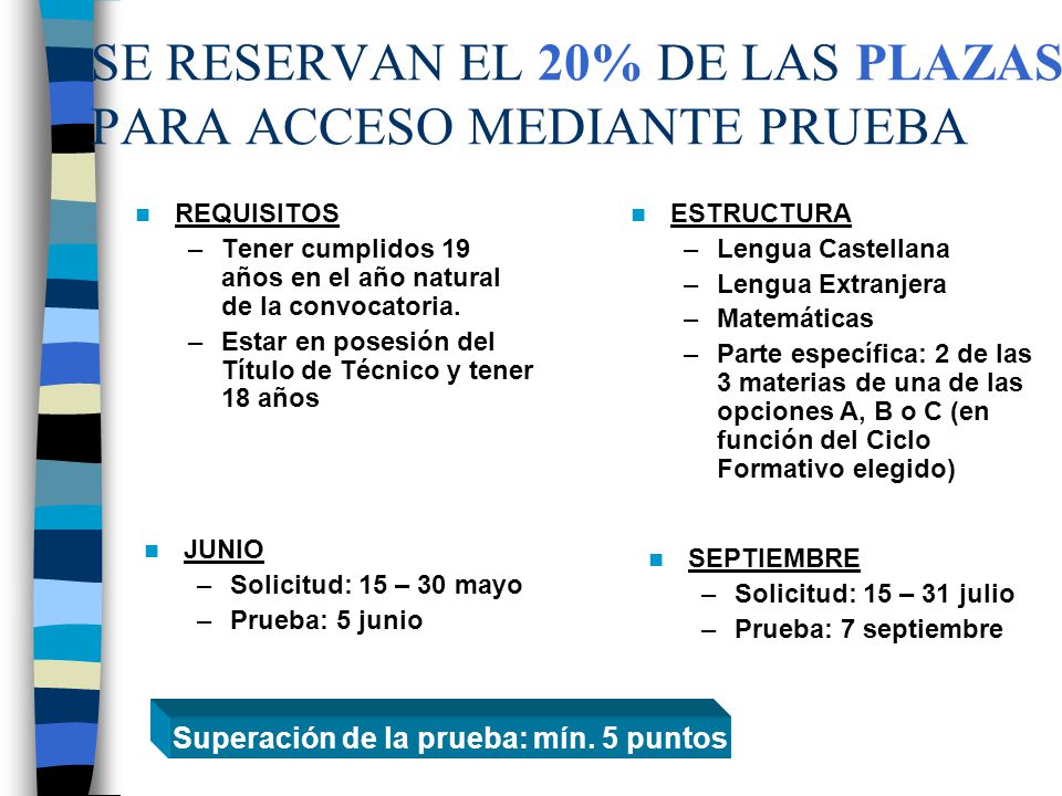 SE RESERVAN EL 20% DE LAS PLAZAS PARA ACCESO MEDIANTE PRUEBA