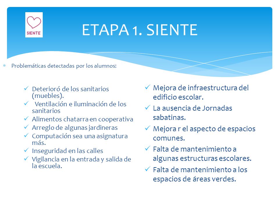 ETAPA 1. SIENTE Mejora de infraestructura del edificio escolar.
