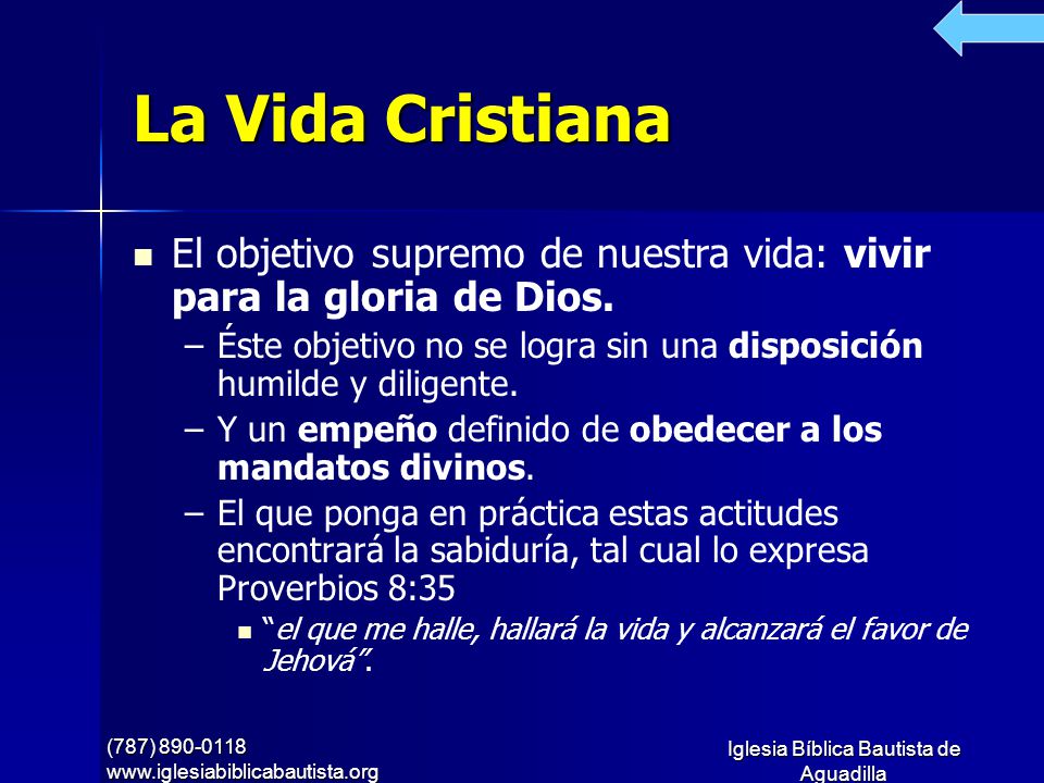 La Vida Cristiana El objetivo supremo de nuestra vida: vivir para la gloria de Dios.