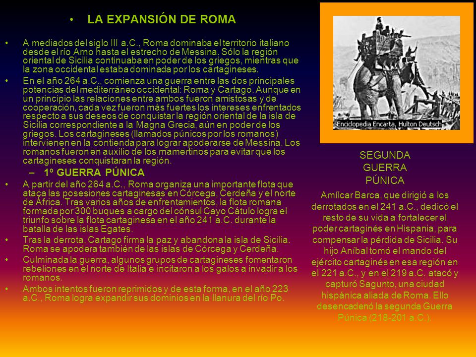 LA EXPANSIÓN DE ROMA 1º GUERRA PÚNICA SEGUNDA GUERRA PÚNICA
