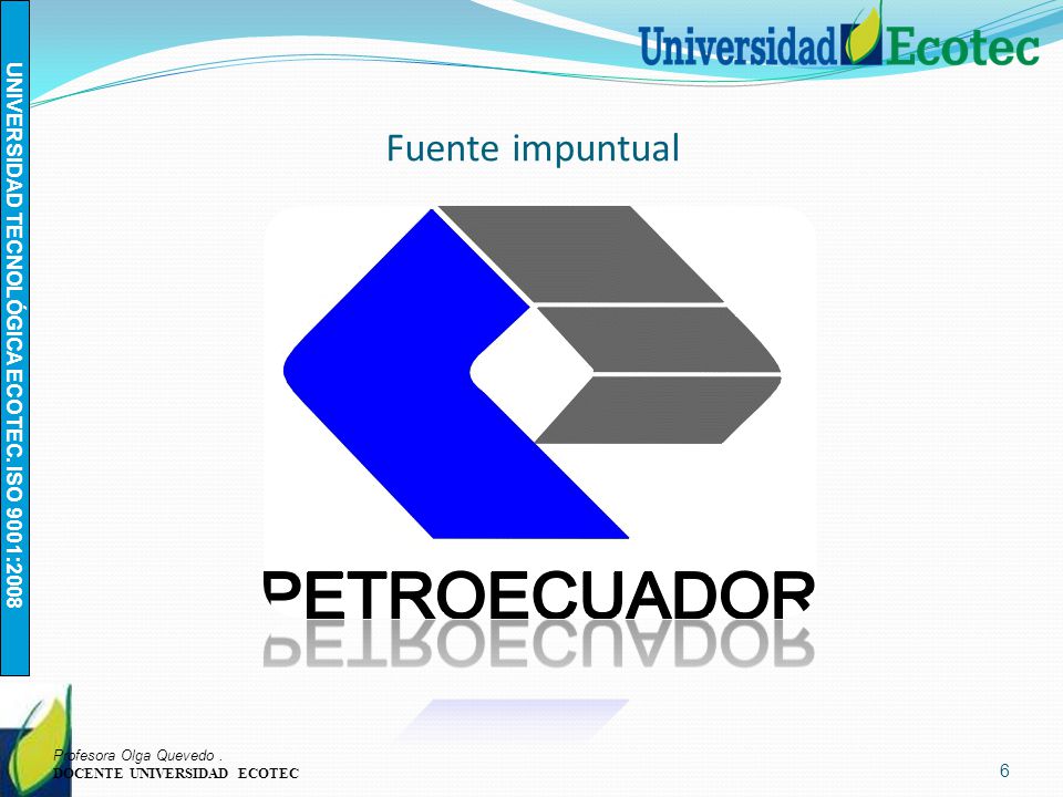 Fuente impuntual Profesora Olga Quevedo . DOCENTE UNIVERSIDAD ECOTEC