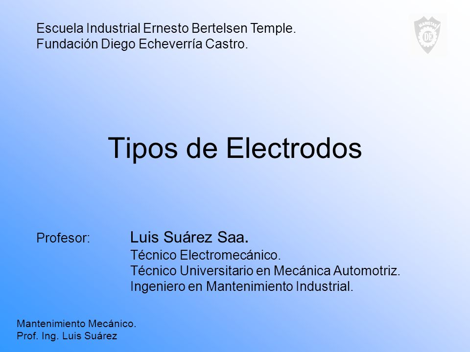 Tipos de Electrodos Escuela Industrial Ernesto Bertelsen Temple.
