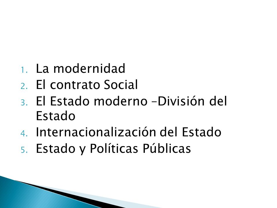 La modernidad El contrato Social. El Estado moderno –División del Estado. Internacionalización del Estado.