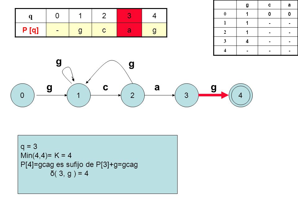 g g g c a g q P [q] - g c a q = 3 Min(4,4)= K = 4
