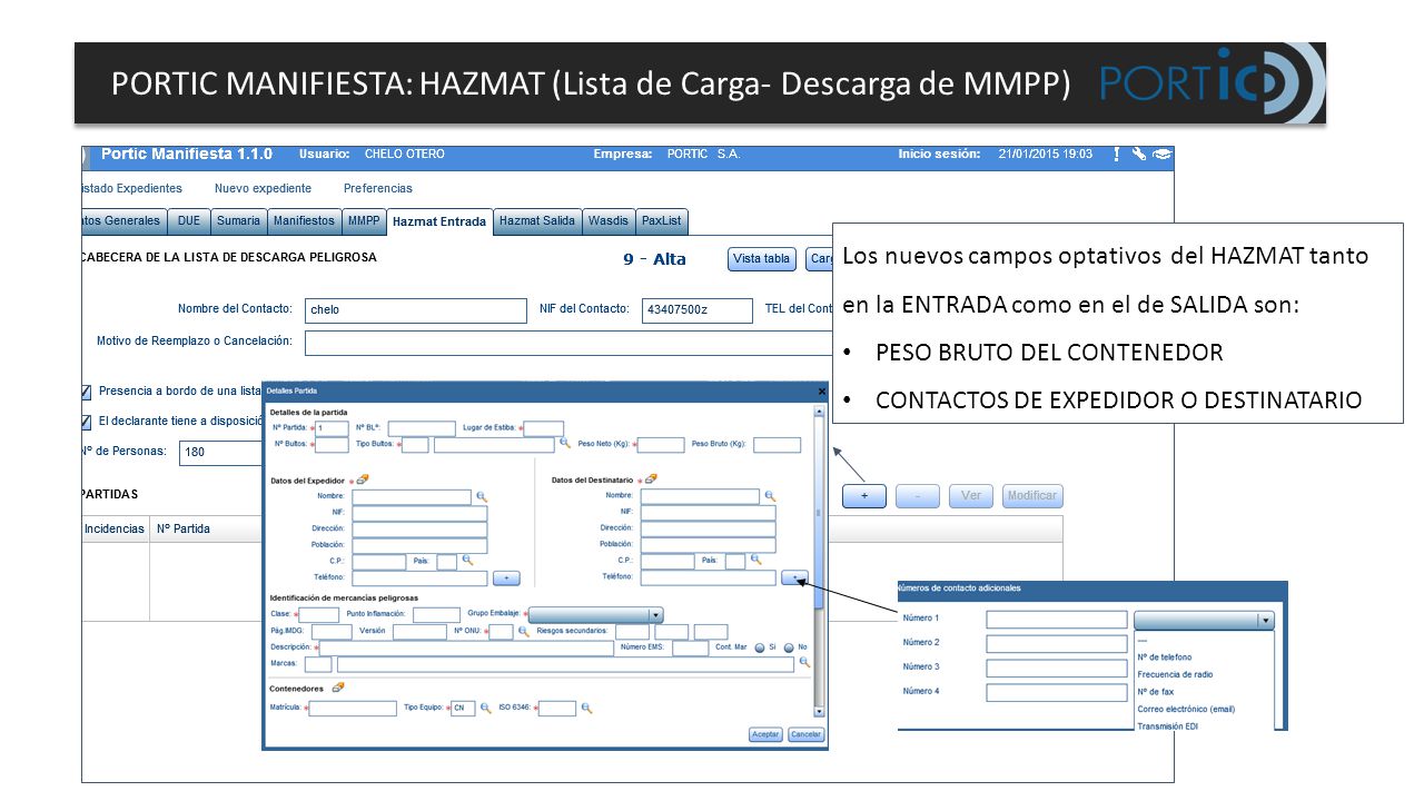 PORTIC MANIFIESTA: HAZMAT (Lista de Carga- Descarga de MMPP)