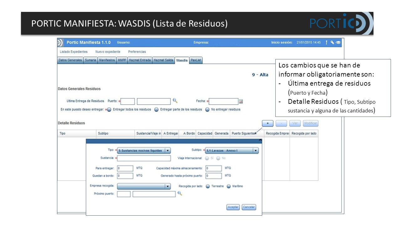 PORTIC MANIFIESTA: WASDIS (Lista de Residuos)
