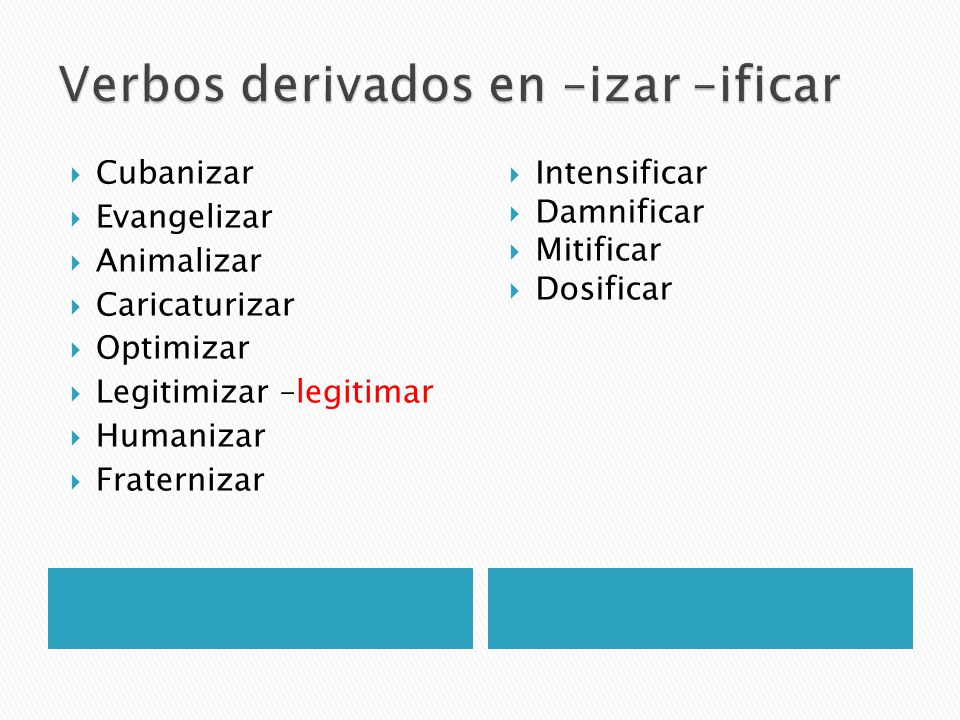 Verbos derivados en –izar –ificar