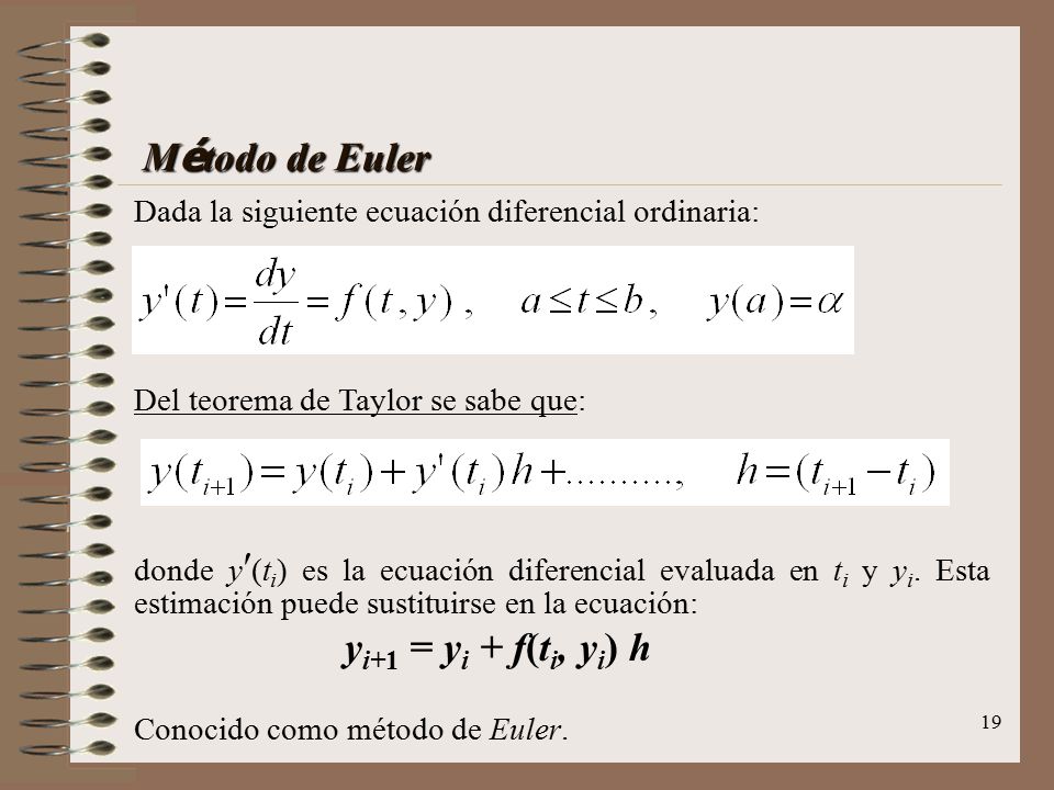 Método de Euler Dada la siguiente ecuación diferencial ordinaria: