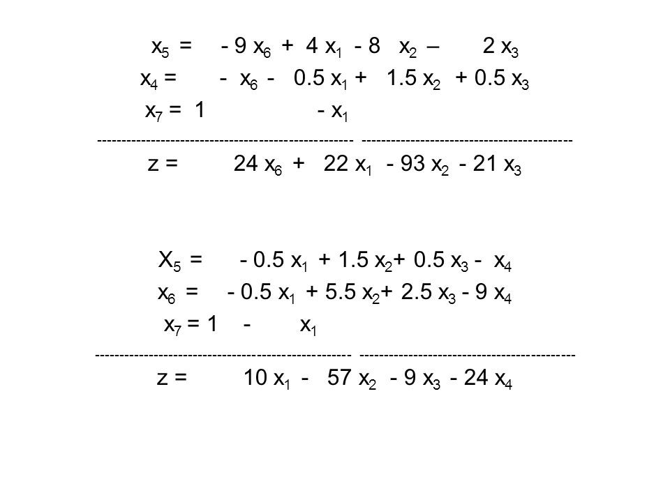 x5 = - 9 x6 + 4 x1 - 8 x2 – 2 x3 x4 = - x x x x3.