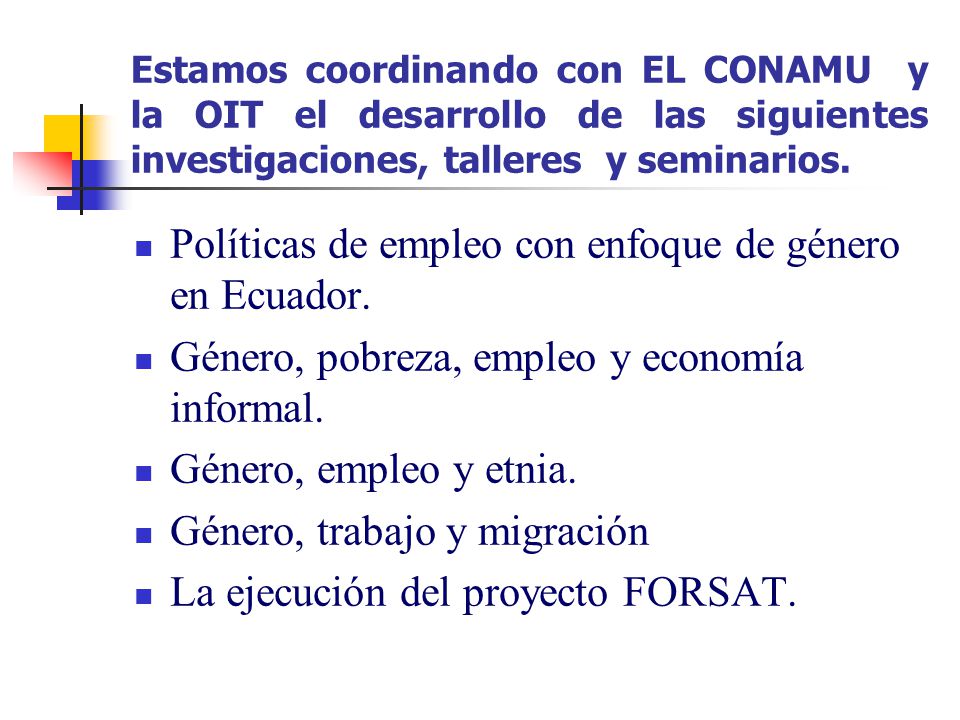 Políticas de empleo con enfoque de género en Ecuador.