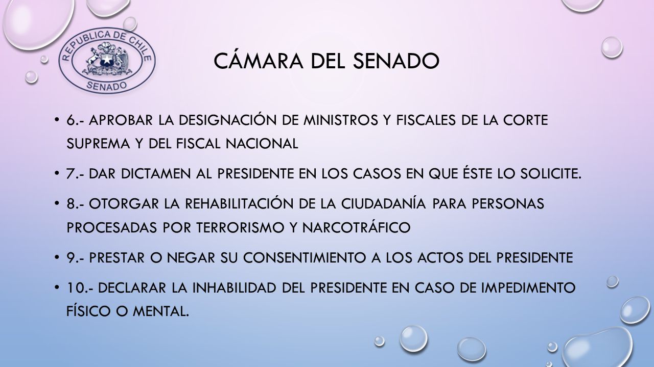 CÁMARA DEL SENADO 6.- aprobar la designación de ministros y fiscales de la corte suprema y del fiscal nacional.