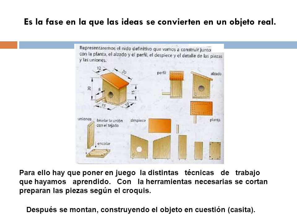 Es la fase en la que las ideas se convierten en un objeto real.