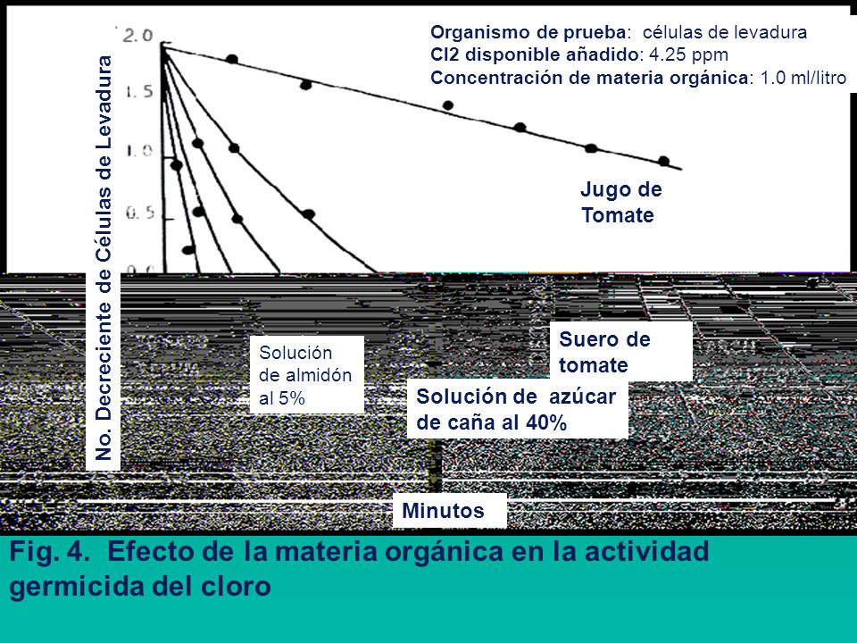 Organismo de prueba: células de levadura Cl2 disponible añadido: 4