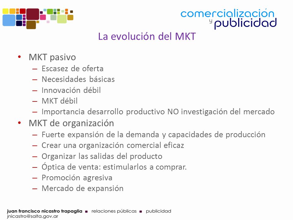 La evolución del MKT MKT pasivo MKT de organización Escasez de oferta