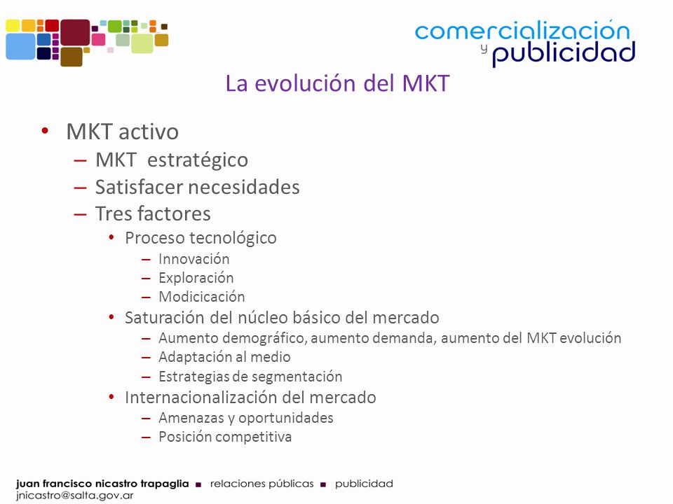 La evolución del MKT MKT activo MKT estratégico Satisfacer necesidades